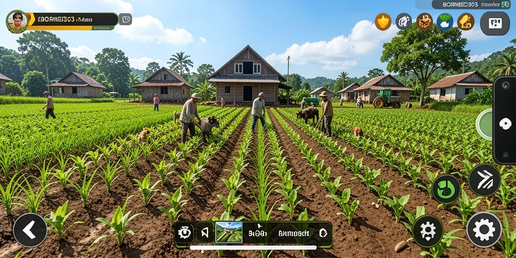 Tangkapan layar gameplay <strong>BORNEO303</strong> yang menampilkan keindahan pertanian.