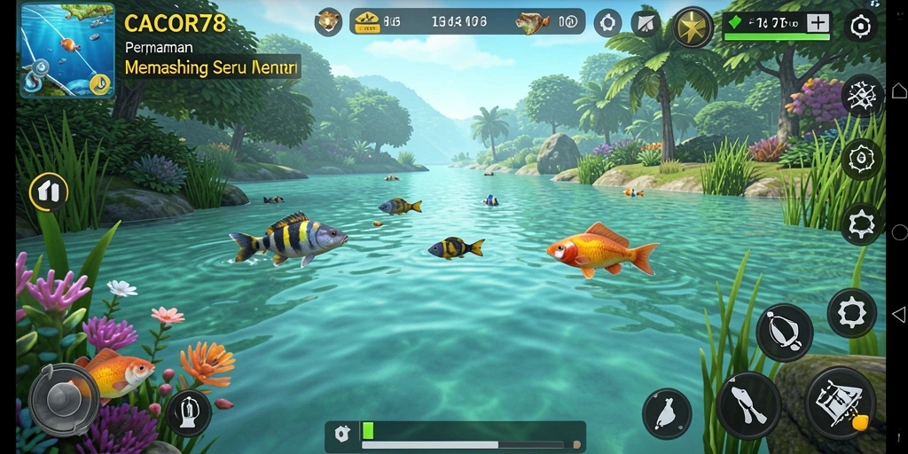 Tampilan gameplay CACOR78 yang seru saat memancing di laut.