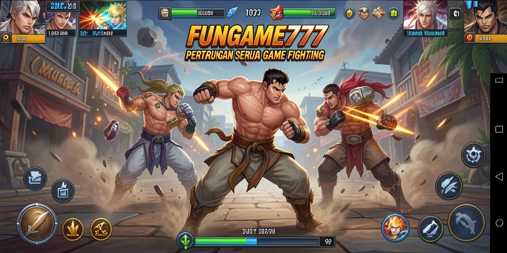 Tangkapan layar menunjukkan aksi pertarungan epik dalam FUNGAME777.