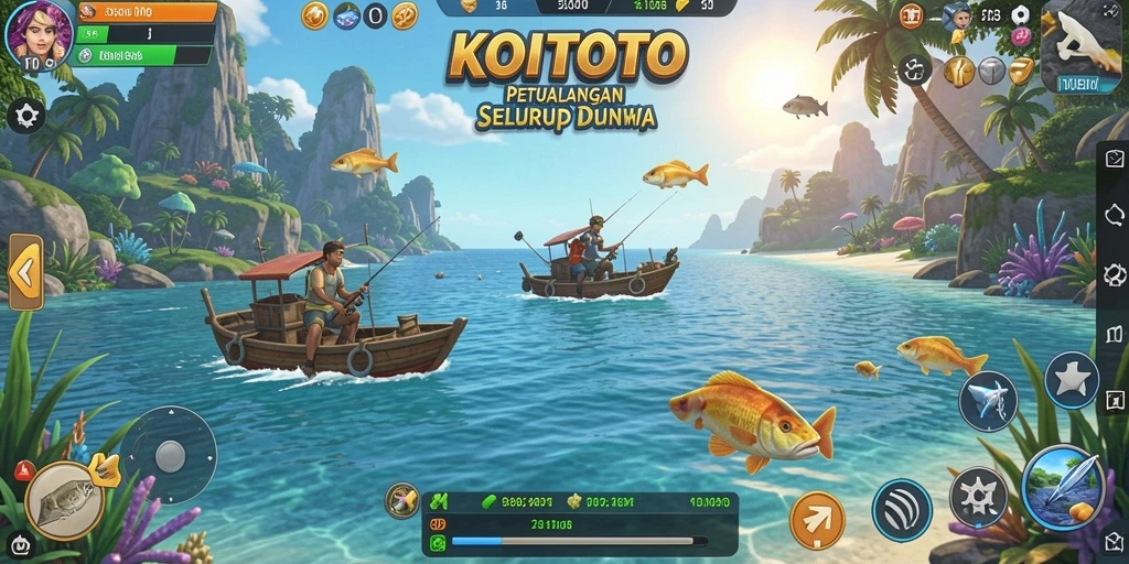 Screenshot gameplay KOITOTO yang menampilkan aksi memancing yang seru.