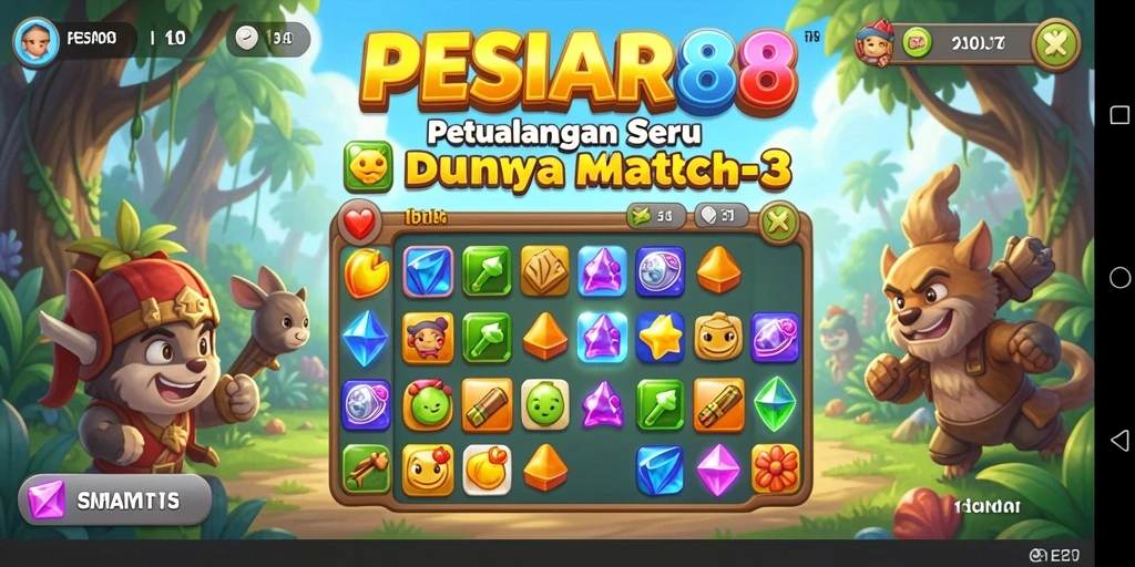 Screenshot PESIAR88 menampilkan aksi seru gameplay Match-3.