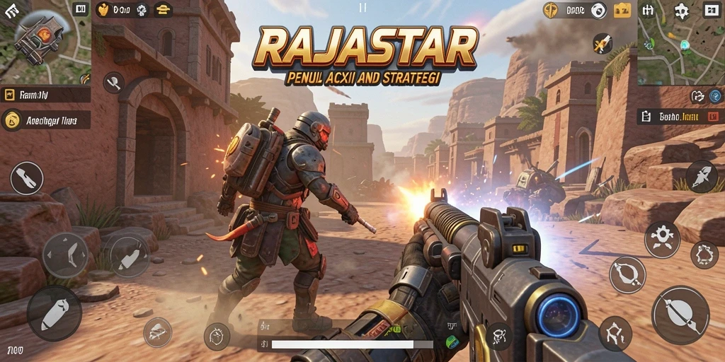 Screenshot gameplay RAJASTAR menampilkan aksi tembak-menembak yang mendebarkan.