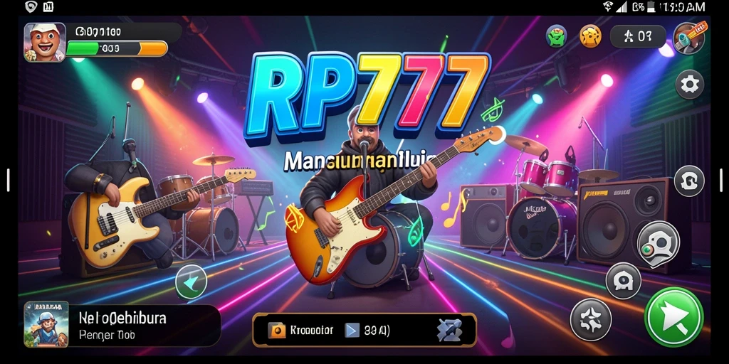 Tampilan gameplay menarik dalam aplikasi RP777 dengan musik yang beragam.