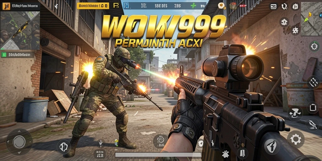 Tampilan menegangkan dari gameplay WOW99 dengan aksi FPS yang intens.