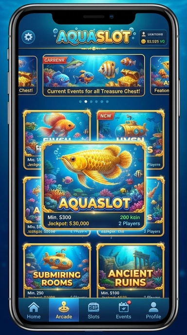 Tampilan antarmuka aquaslot yang user-friendly memudahkan navigasi.